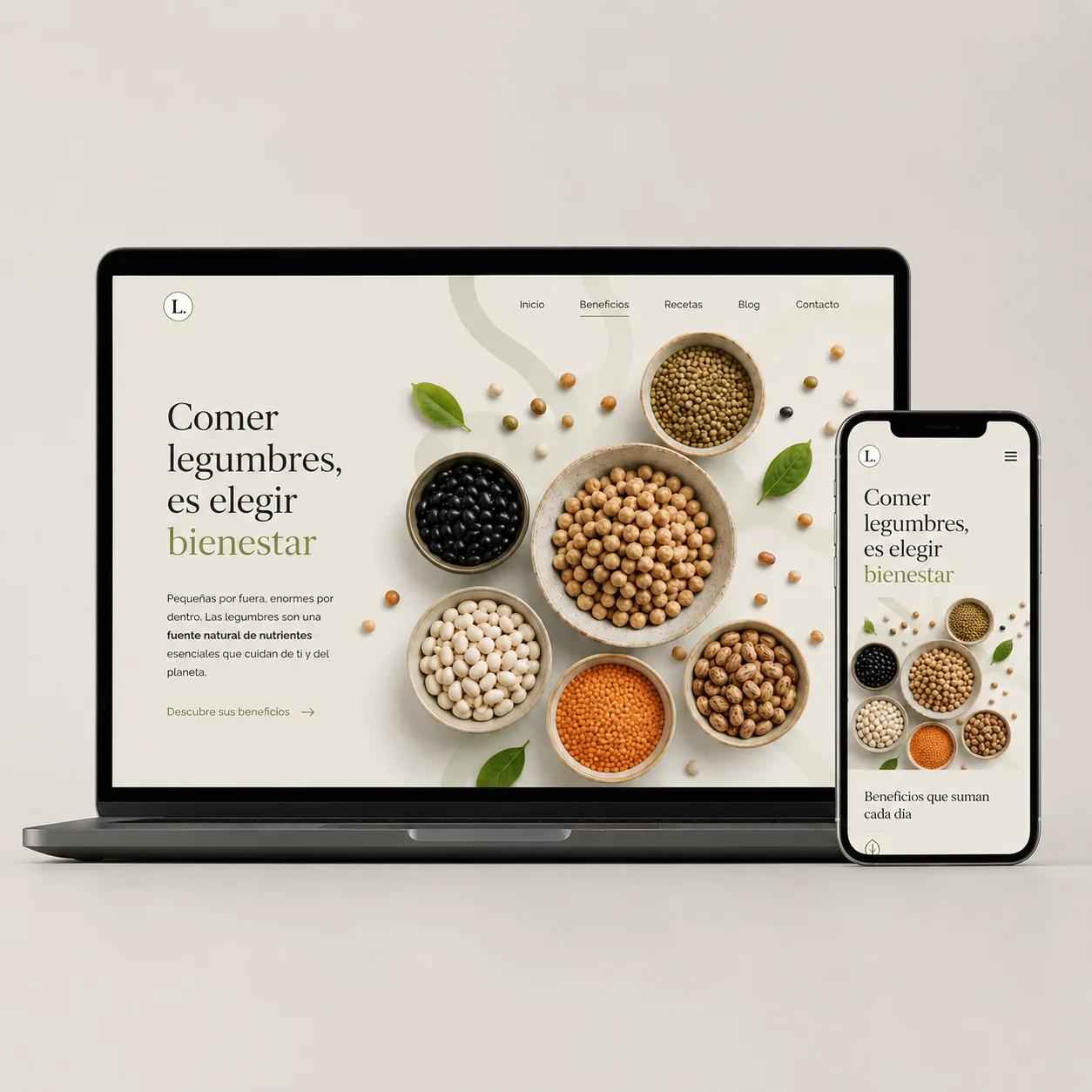 Diseño web responsive de Comer Legumbres en portátil y móvil