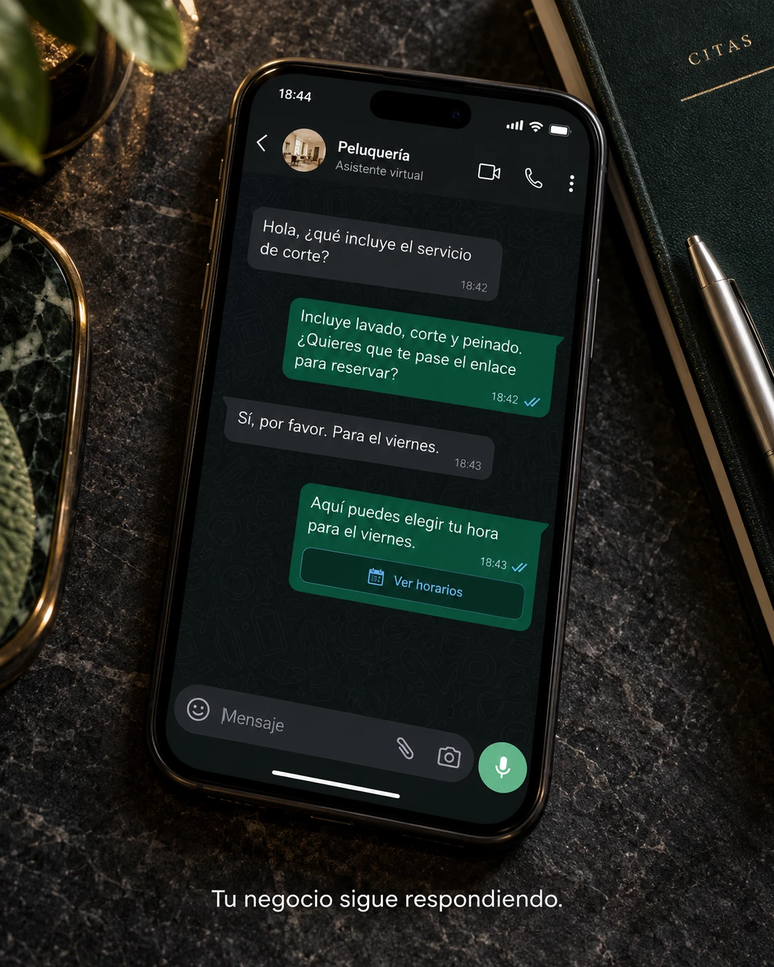 Conversación de WhatsApp Business entre una peluquería y una clienta